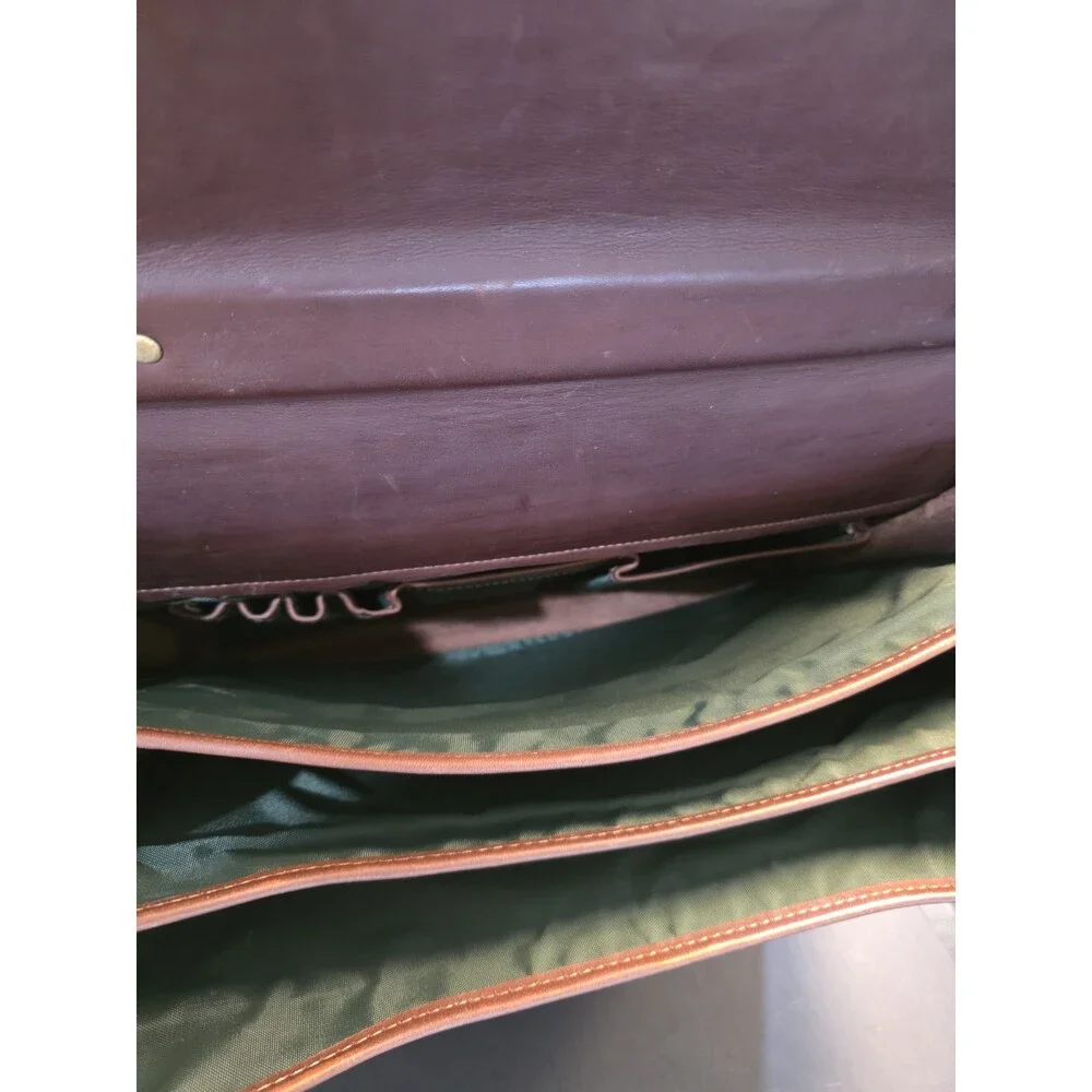 Vintage Gokey USA Brown Leather Flapover Briefcase Messenger Bag Luggage Tag